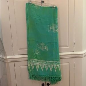 Green tie dye sarong with fish print